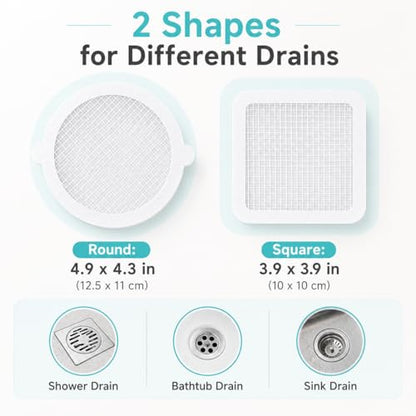 Disposable Drain Hair Catcher Mesh Stickers, Round & Square Shower Drain Covers for Hair, Adhesive Bathtub Sink Drain Protector, Disposable Hair Trap Strainer for Bathroom, Kitchen, Tub