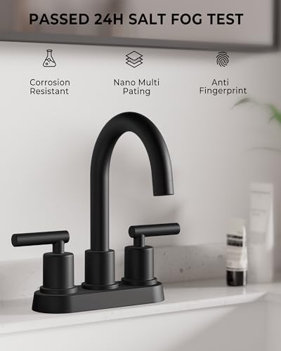 VXV Bathroom Sink Faucet 4 Inch 2 Handle Centerset Utility Lavatory Vanity Modern 360 Rotating Black Water Faucet with Pop-up Drain Stopper Assembly and Supply Lines Fits 2 Hole - color: Matte Black