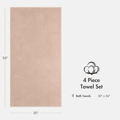 Madison Park 100% Zero Twist Cotton 4 Piece Bathroom Bath Towels, Beige | 30" x 56" Large Shower Towels, 500 GSM Diagonal Ribbed, Soft, Quick Dry, Highly Absorbent, Durable, Modern, OEKO TEX - color: Beige, size: 4 Piece Bath Towel Set