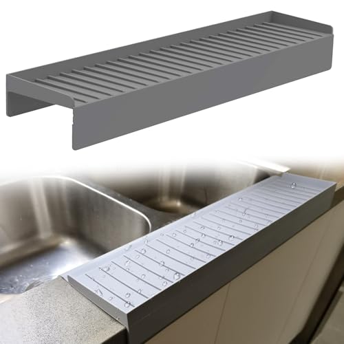 Kitlers Silicone Edge Protectors - Multifunction Sink Accessories, Splash Guard & Draining Mat for Kitchen, Bathroom Sink, Steel, Granite, Quartz Countertops(Gray) - color: Gray, size: 4*20in