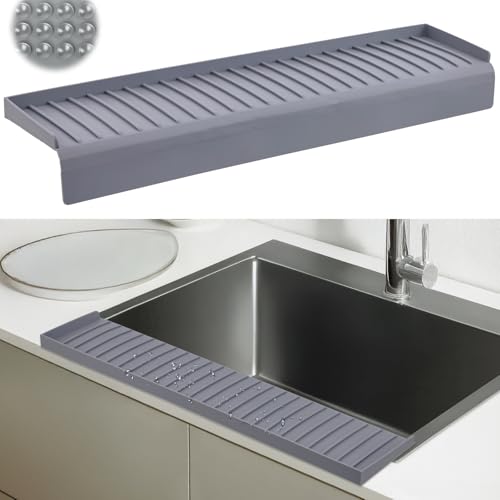 Sink Edge Protector with Suction Cup 4"x24", Silicone Sink Splash Guard for Kitchen & Bathroom, Protect Countertop from Scratches, Stains, for Stainless Steel Granite Quartz-Grey - color: Gray, size: 4in x 24in