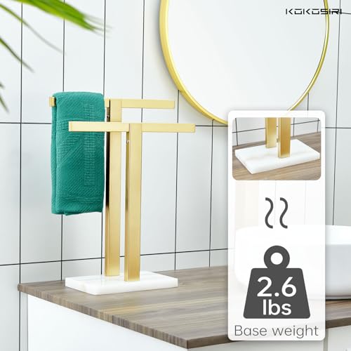 KOKOSIRI Hand Towel Bars Standing Towel Rack with Marble Base for Bathroom Kitchen Vanity Countertop, Gold Stainless Steel 15.7'' Height THS0001-SM-BG - color: Brushed Gold, size: 2-Bar