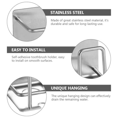 VANZACK Stainless Steel Wall Mounted Toothbrush and Toothpaste Holder Rinsing Cup Organizer, Punch-Free Bathroom Storage Rack for Home Use