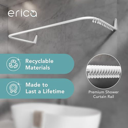 Erica Adjustable U-Shaped Shower Curtain Rod for Bathtubs - White | Size - 27x65x27 cm, Wall Mounted Shower Pole, No Need to Fix to the Ceiling, Curved Shower Rail, White Powder Coated Steel - color: Glossy White, size: 4 in 1 L & U shape (27,5 x 65 x 27,