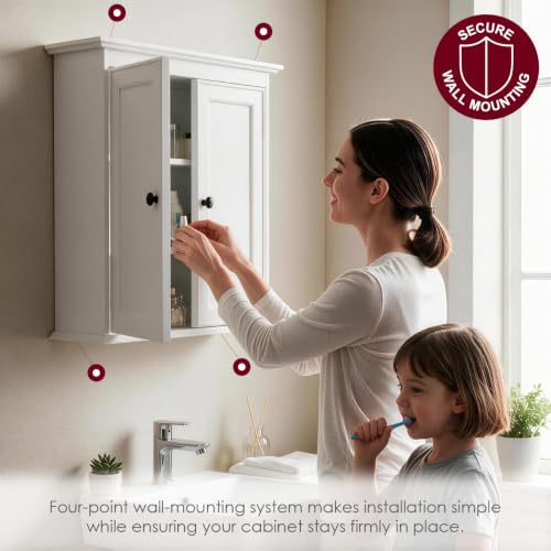 Spirich Bathroom Wall Cabinet, White Medicine Cabinet with 2 Doors | 2 Adjustable Shelves, Recessed Doors & Black Knobs, Compact Wall Storage for Bathroom, Kitchen & Laundry Room - size: 2 Doors