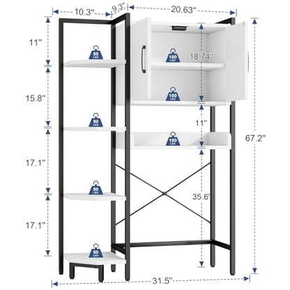 K2 Heavy Duty 7-Tier Over The Toilet Storage Cabinet（With Magnetic Doors & Adjustable Feet）Freestanding Above Toilet Shelf，Space Saver Bathroom Organizer 9.3"D x 31.5"W x 67.2"H，Beige White - color: White
