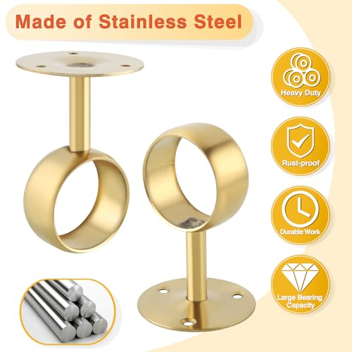 Alise Curtain Rod Holders Bracket 2''Dia,Closet Rod Holders Wall Mount | Ceiling Mounted Curtain Rod Flange Brackets,Ceiling Curtain Rods Brackets for Bathroom,Stainless Steel,Gold Finish,4 Pcs - color: Golden Finish, size: 51mm/2-Inch Dia.