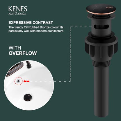 KENES 2 Pack Oil Rubbed Bronze Pop Up Bathroom Sink Drain with Overflow, Lavatory Bathroom Vanity Sink Drain Stopper, Sink Drain Assembly with Overflow Anti Clog Pop Up Drain - color: Oil-rubbed Bronze X 2, size: Big Pop up Cap (With Overflow)