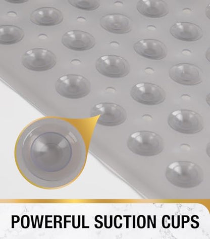 HITSLAM Square Shower Mat, Non Slip PVC Stall Mat, 24"x24", Grey | Power Grip Suction Cups, Center Drain Hole, Built-In Hanging Holes, Machine Washable Bathroom Floor Mat, Soft On Feet - color: Smoke Grey