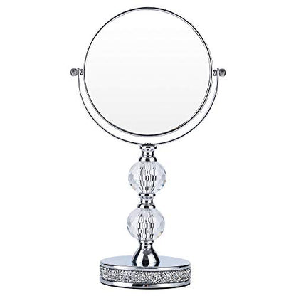 Hanjue Makeup Mirror, 360 Degree Swivel Vanity Mirror, Crystal Cosmetic Mirror, 1X/5X Magnifying Double Sided Mirror,Adjustable Makeup Mirror M020