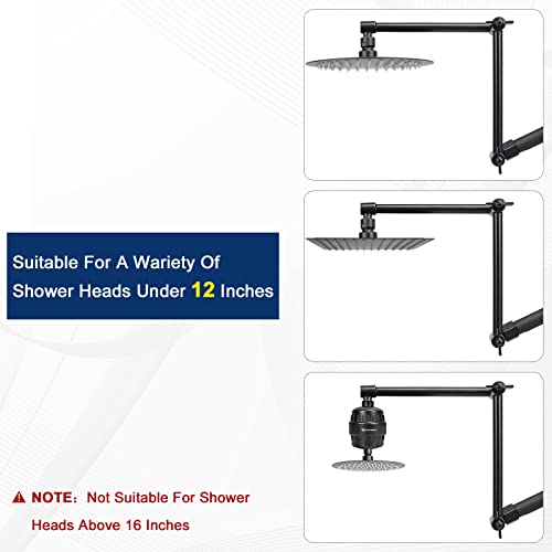 NearMoon Adjustable Shower Arm, Extension Arm Universal Connection, Rise or Lower Shower Head, Adjust Height/Angle to Upgrade Shower Experience, Anti-Leak, 16 Inch (Matte Black)