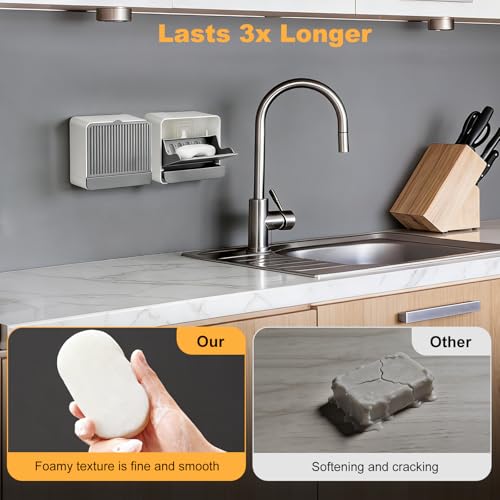 Strong Adhesive Hook Wall-Mounted Soap Dish Holder, 2-Layer Draining Tray with Removable Container, Keeps Soap Dry for Bathroom, Shower, Sink, Kitchen- Space Saver (1-Pack Grey-Single Compartment) - color: 1-pk Grey-single Compartment