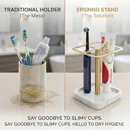 Stainless Toothbrush Holder，3-Slot Design with Resin Marble Base | White Silver Collection: Stainless Steel Electric Toothbrush Holder – Rustproof Vanity Organizer & Space-Saving Caddy - color: White Silver