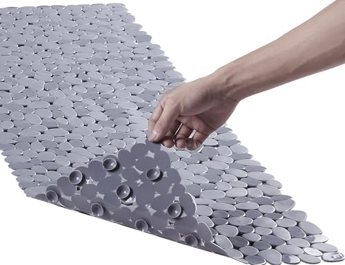 Webos Bath Shower Mat Non Slip: Extra Large Pebble Bathtub mat for Families, Anti Slip Shower Matt with Drain Holes Suction Cups Tub Mat - 16 X 40 Inch Grey - color: Pebble Grey