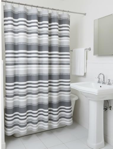 Charcoal Gray and White Fabric Shower Curtain, Cotton Blend Textured Striped Design, 72 x 72 Shower Curtain, Modern Aesthetic Bathroom Decor, Oasis Grey - color: Oasis Grey