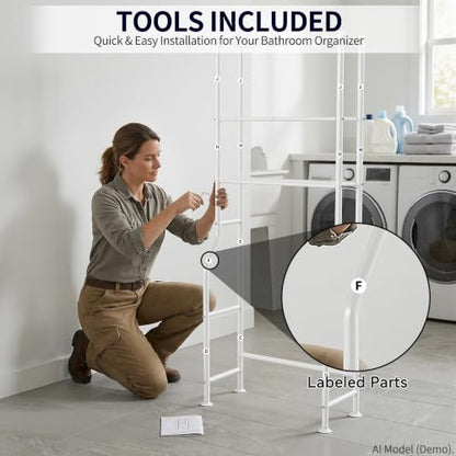 3-Tier Over The Toilet Storage, Freestanding Metal Bathroom Shelves, Space Saver Above The Over Toilet Storage Shelf for Bathroom (White) - color: White