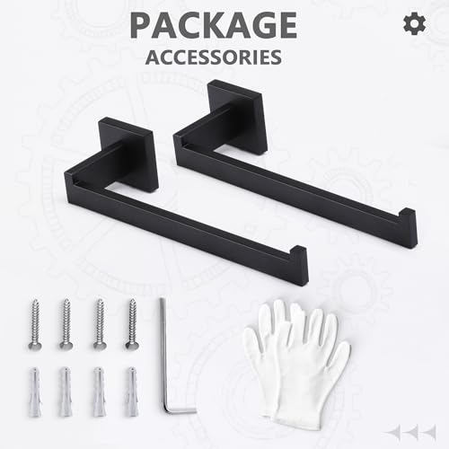 LANC Bathroom Hand Towel Holder Matte Black Hand Towel Bar 2 Pack 10 Inche Right Side Square Towel Ring for Kitchen Toilet Wall Mount Stainless Steel Modern Towel Rack Hanger,A8806MB-P2 - color: Matte Black, size: 2 Pack(Right Hand)
