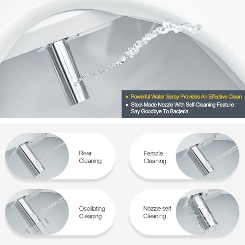 ZMJH Smart Bidet Toilet Seat, Heated with Vortex Wash, Warm Dryer elongated | A102S-W Electric bidet seat with slow close, rear & front wash, warm water, remote control, night light,White.