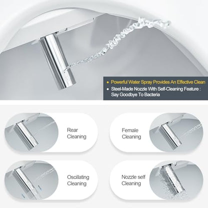 ZMJH Smart Bidet Toilet Seat, Heated with Vortex Wash, Warm Dryer elongated | A102S-W Electric bidet seat with slow close, rear & front wash, warm water, remote control, night light,White.
