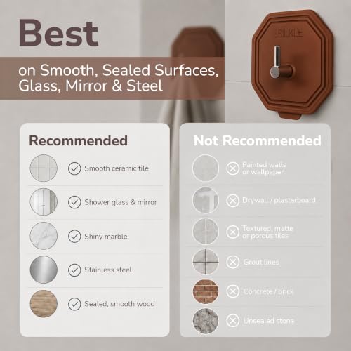 SILKLE Silicone Shower Hooks for Inside Shower, 2-Pack Adhesive Towel Hooks | Adhesive Shower Hooks, No Drill - Razor & Loofah Holders for Shower Wall, Heavy-Duty, Waterproof, Damage-Free - Brown - color: Brown