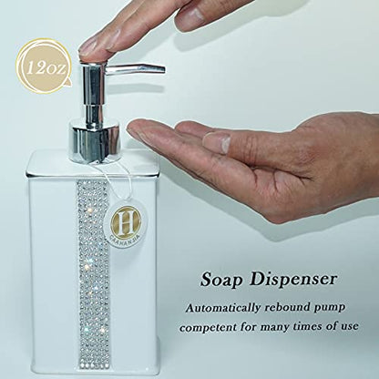 Bathroom Accessories Set 4 Pcs-Ceramic Gift Set Soap Dispenser Pump & Toothbrush Holder & Tumbler Cup & Soap Dish - Bathroom Home Decor Clearance, Countertop Vanity Organize(12 Ounce White) - size: 12 Ounce White