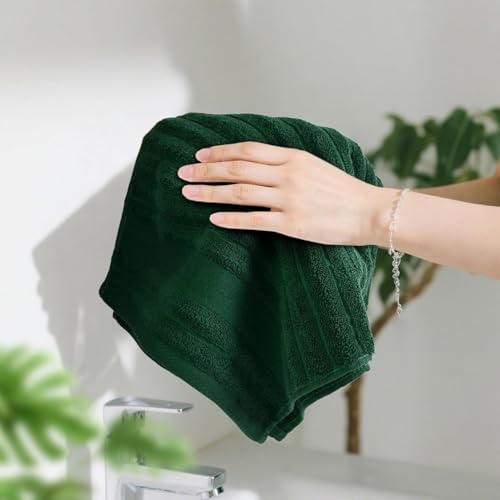 Jacquotha 2-Pack Hand Towels (Forest Green) Ribbed – Kitchen & Bathroom | Premium Cotton Towels 13” x 29”, Soft and Quick Drying 480 GSM - color: Forest Green
