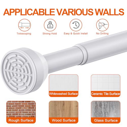 TEECK Shower Curtain Rod, 32-79 inch Adjustable Tension Spring, 1 Inch Shower Curtain Rod Tension, Anti-Slip, Rust-Proof, No Drilling, for Bathroom, White - color: White, size: 32-79 Inches