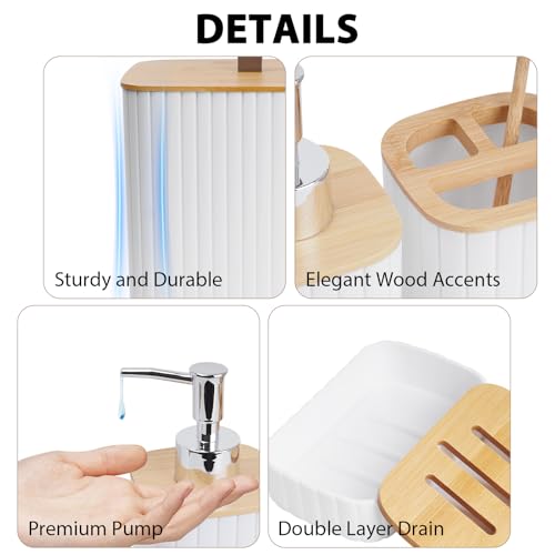Bathroom Accessory Set, 10 Piece White Bathroom Set Complete | Includes Trash Can, Soap Dispenser, Toothbrush Holder, Soap Holder, Tumbler, Toilet Brush, Tray, Qtip Holders, Tissue Cover - color: White