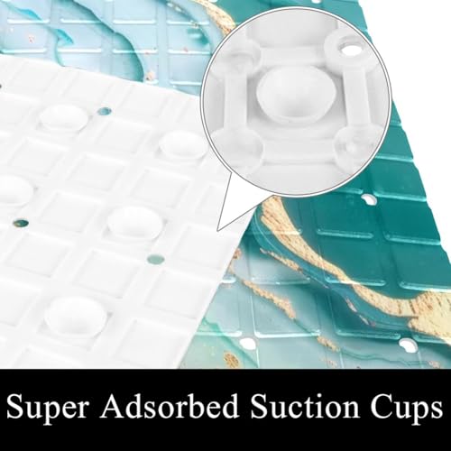 Shower Mat Non Slip 26.8 x 15.1 Inches, Pink Teal Marble Bathtub Mat Shower Stall Mats with Suction Cups and Drain Holes, Non Slip Bath Mat for Tub for Elderly & Kids - color: Multi 12