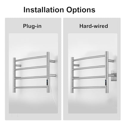 Towel Warmer with Built-in Timer for Bathroom Wall Mounted Bath Towel Heater Plug-in Electric Heated Towel Rack Brushed ETW29 - color: Round Brushed With Timer, size: 4 Bar