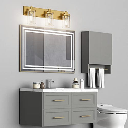 Aipsun Gold Vanity Light 3 Lights Bathroom Vanity Lighting Fixtures Over Mirror Bathroom Wall Light with Clear Glass Shade(Exclude Bulb) - color: Gold, size: 3-Light