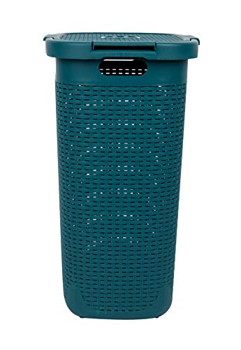 Mind Reader Slim Laundry Hamper with Lid, 60L Tall Clothes Basket, Narrow Tapered Design for Bathrooms, Closets and Laundry Rooms, Plastic, Blue - color: Blue, size: 1 Piece