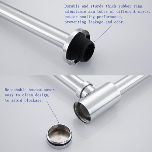 Bathroom Sink P-Trap Solid Brass 1-1/4 Bottle Trap Sink Drain Tube for Kit,Chrome,SW-83888C-L. - color: T03-chrome