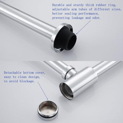Bathroom Sink P-Trap Solid Brass 1-1/4 Bottle Trap Sink Drain Tube for Kit,Chrome,SW-83888C-L. - color: T03-chrome