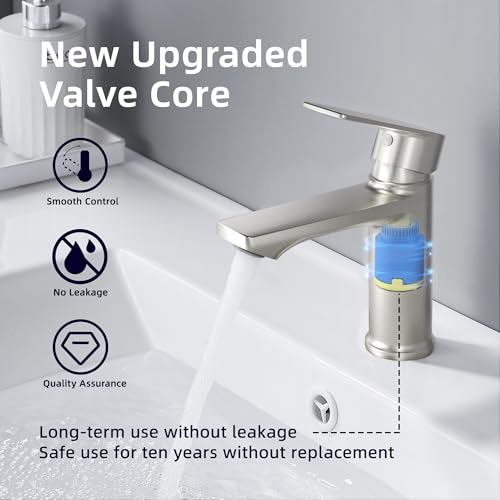 BELZ Nickel Bathroom Faucet 2 Sets,Lead-Free Single Hole Vanity Sink Faucet | NSF372 Certified, Anti-peeling PVD Nickel Finish, Water-saving & Anti-splash, Single Handle Modern Design with Hot/Cold Hoses - color: 2 Pack-Brushed Nickel