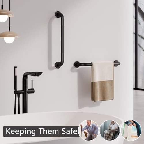 2 Pack Grab Bars for Bathtubs and Showers, NEWRAIN 16 Inch Stainless Steel Wall Bathroom Shower Handle, Anti Slip Black Safety Bars Toilet Handicap Elderly Senior Assist Bath Saft Hand Rail - color: Matte Black