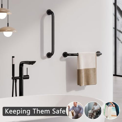2 Pack Grab Bars for Bathtubs and Showers, NEWRAIN 16 Inch Stainless Steel Wall Bathroom Shower Handle, Anti Slip Black Safety Bars Toilet Handicap Elderly Senior Assist Bath Saft Hand Rail - color: Matte Black