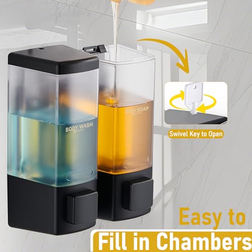 Pollock Shampoo and Conditioner Dispenser 2 Chamber * 500ML | Shower Soap Dispenser Wall Mounted, Body Wash Dispenser No Drill, Refillable Shower Dispenser for Bathroom - color: Blk-zt-53-b2