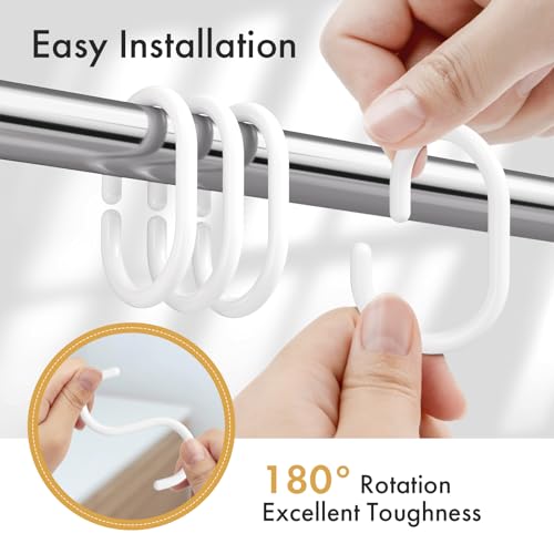 White Shower Curtain Hooks Rings, 24 Pcs Plastic Shower Curtain Rings, Plastic Shower Curtain Hooks for Bathroom Shower Rod, White Shower Hooks Rings Loops for Shower Curtain - color: White