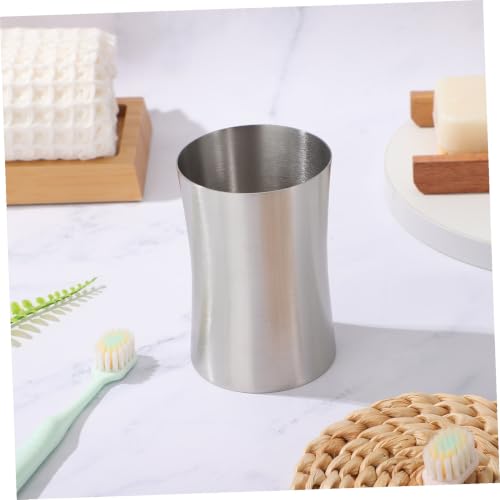 Healifty Portable Stainless Steel Mouthwash Cup with Waist Design Smooth Polished Surface Lightweight Travel Toothbrush Holder and Water Rinse Cup for Bathroom and Camping Use