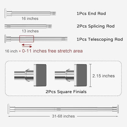 UIOSANRT Stainless Silver Shower Curtain Rod 31-68 Inches Non-Slip Shower Rod Tension Mounted No Drill Shower Curtain Rods Spring Tension Rod Adjustable Tension Curtain Rod for Windows Bathroom - color: Stainless Silver, size: 31"-68"