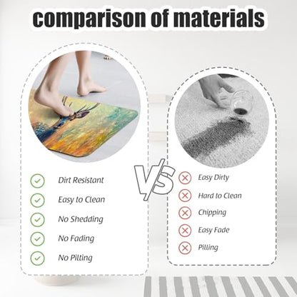 Bathroom Runner Mat Rugs Long,Hipster Deer Landscape Nature Scenery Picture Diatomite Stone Bath Mat Large Absorbent Diatomaceous Earth Mat Non Slip Fast Dry Shower Mat Bathroom Rugs 16x42in - color: Design07