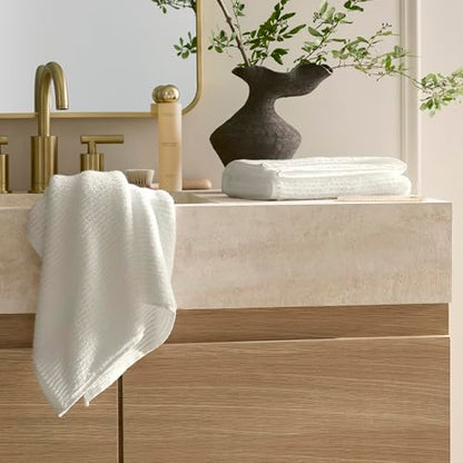 BOLL & BRANCH Turkish Ribbed Hand Towel Set, Cream | Set of 2 - 100% Organic Turkish Cotton - Soft Absorbent Quick Dry Luxury Spa Hand Towels, Textured Rib Weave - color: Cream, style: Turkish Ribbed