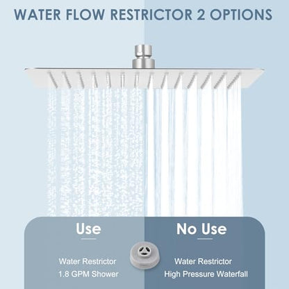 12x8 Inch Rectangle Rain Shower Head Brusehd Nickel, All Metal Stainless Steel 304, Full Body Rainfall Shower with 112 Silicone Nozzles, Ceiling Rain Showerheads - color: Brushed Nickel, size: 12 x 8 Inch Rectangle