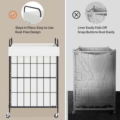 90L Laundry Hamper with Wheels, Laundry Basket with Handle and Liner Bag | Lockable Casters; Reinforced Frame; Breathable Fabric; Space-Efficient Design - color: White, size: 90L-1 Section