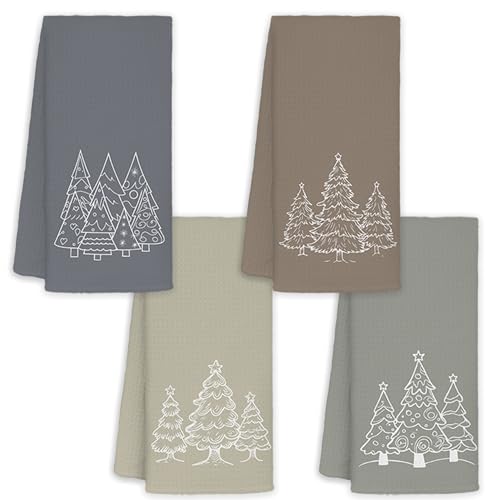 JINYO Boho Neutral Christmas Kitchen Towels, Modern Minimalist Christmas Tree Decorative Hand Towels for Bathroom Kitchen, Rustic Neutral Pine Tree Decorative Dish Tea Towels, 16x24 Inch Set of 4 - color: Christmas Towels-three