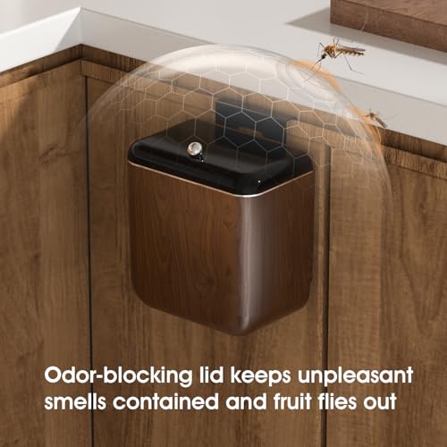 Large 3.2 Gallon Compost Bin, Under Sink Trash Can with Lid, Hanging Waste Cabinet for Office Kitchen Cupboard Bathroom Bedroom, Walnut Color - color: Walnut Color