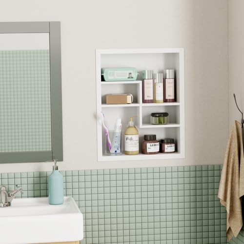 14x18 Medicine Cabinet Recessed Stainless Steel, with 4 Compartments Medicine Cabinet Organizer, Stainless Steel Wall Niche, Bathroom Wall Cabinet, Recessed Bathroom Cabinet, White - color: White, size: New Design 2-Tier