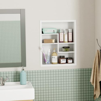 14x18 Medicine Cabinet Recessed Stainless Steel, with 4 Compartments Medicine Cabinet Organizer, Stainless Steel Wall Niche, Bathroom Wall Cabinet, Recessed Bathroom Cabinet, White - color: White, size: New Design 2-Tier