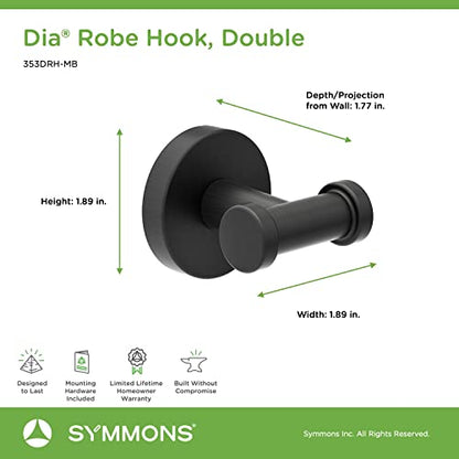 Symmons 353DRH-MB Dia Wall-Mounted Double Robe Hook in Matte Black - color: Matte Black